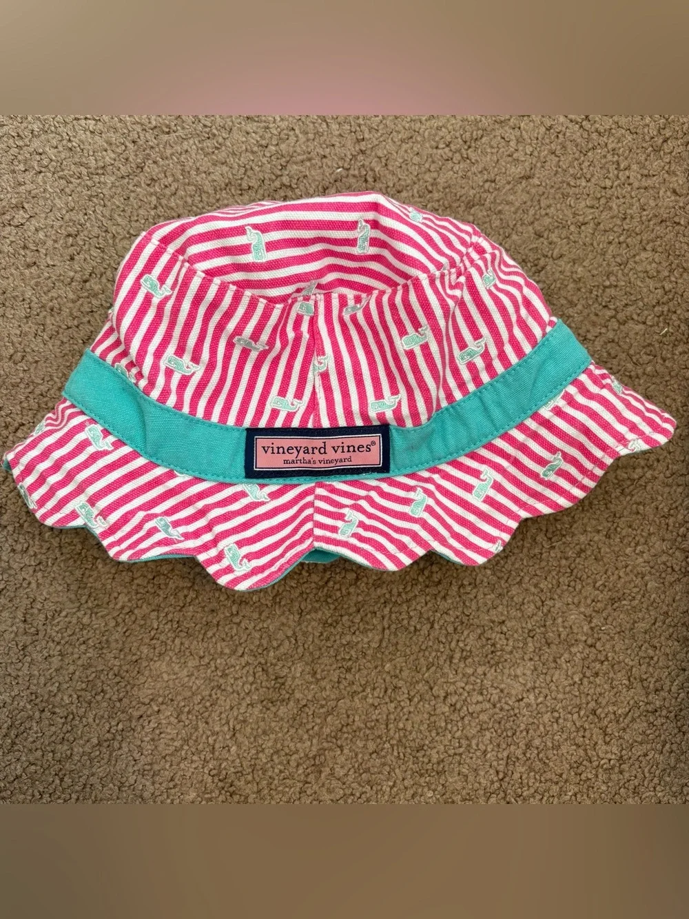 Vineyard Vines Toddler Girls Reversible Sun Hat Striped Whale Pink/White/Blue OS